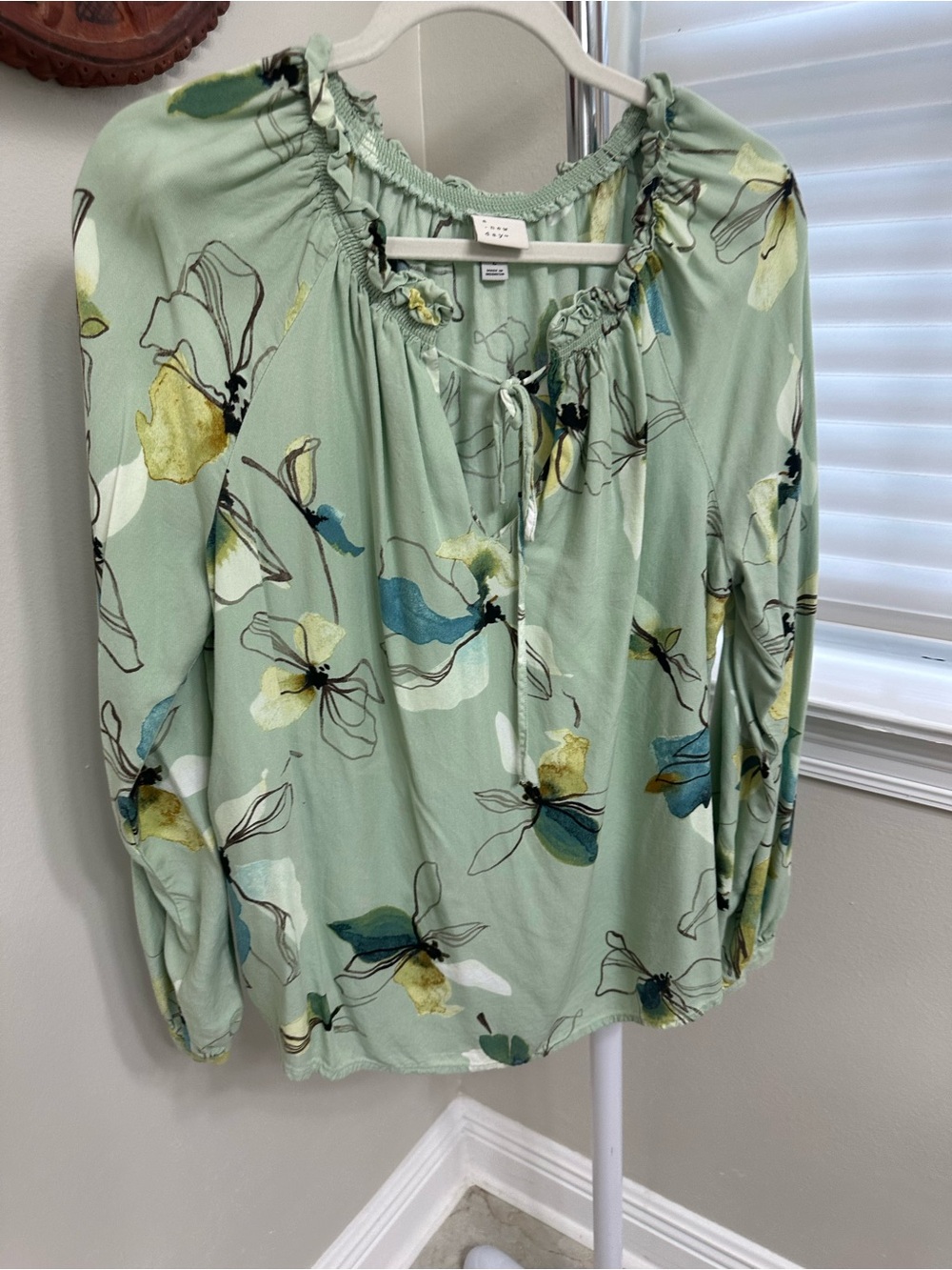 A new day Mint Green Floral Peasant Blouse, L